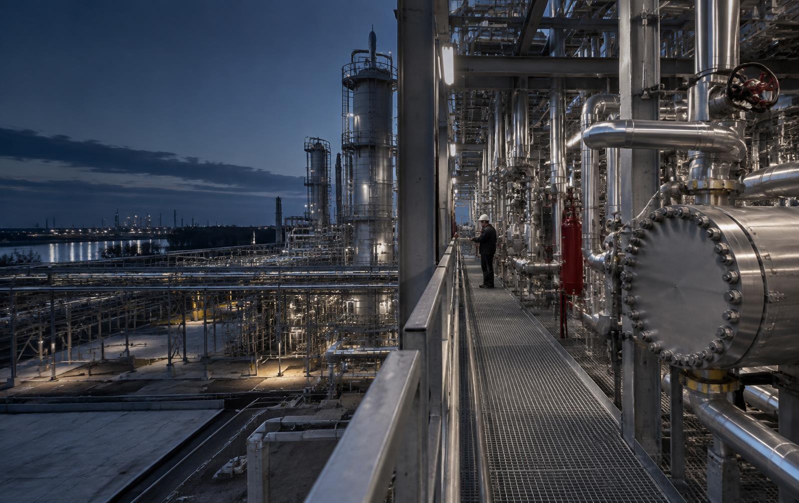 Engineer inspecting process equipment in an industrial plant